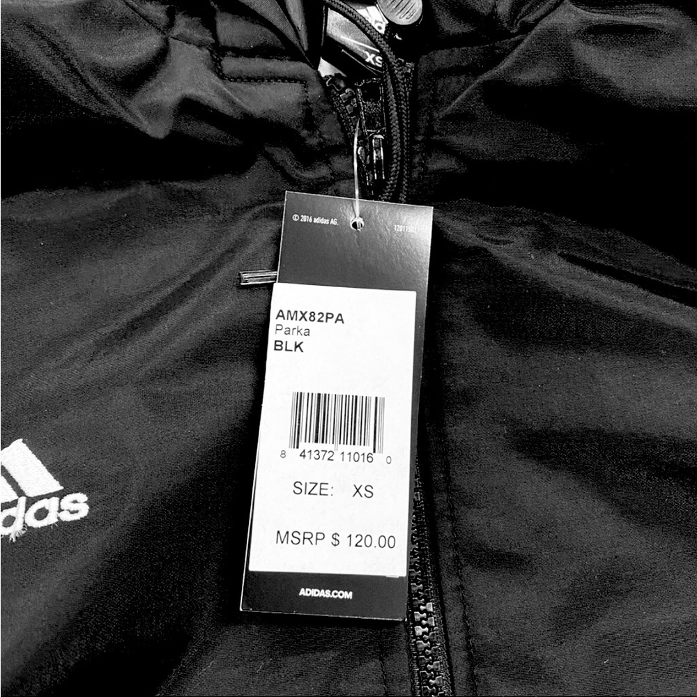 🛑🆕Adidas Black White Pull Length Parka Coat - Picture 11 of 13
